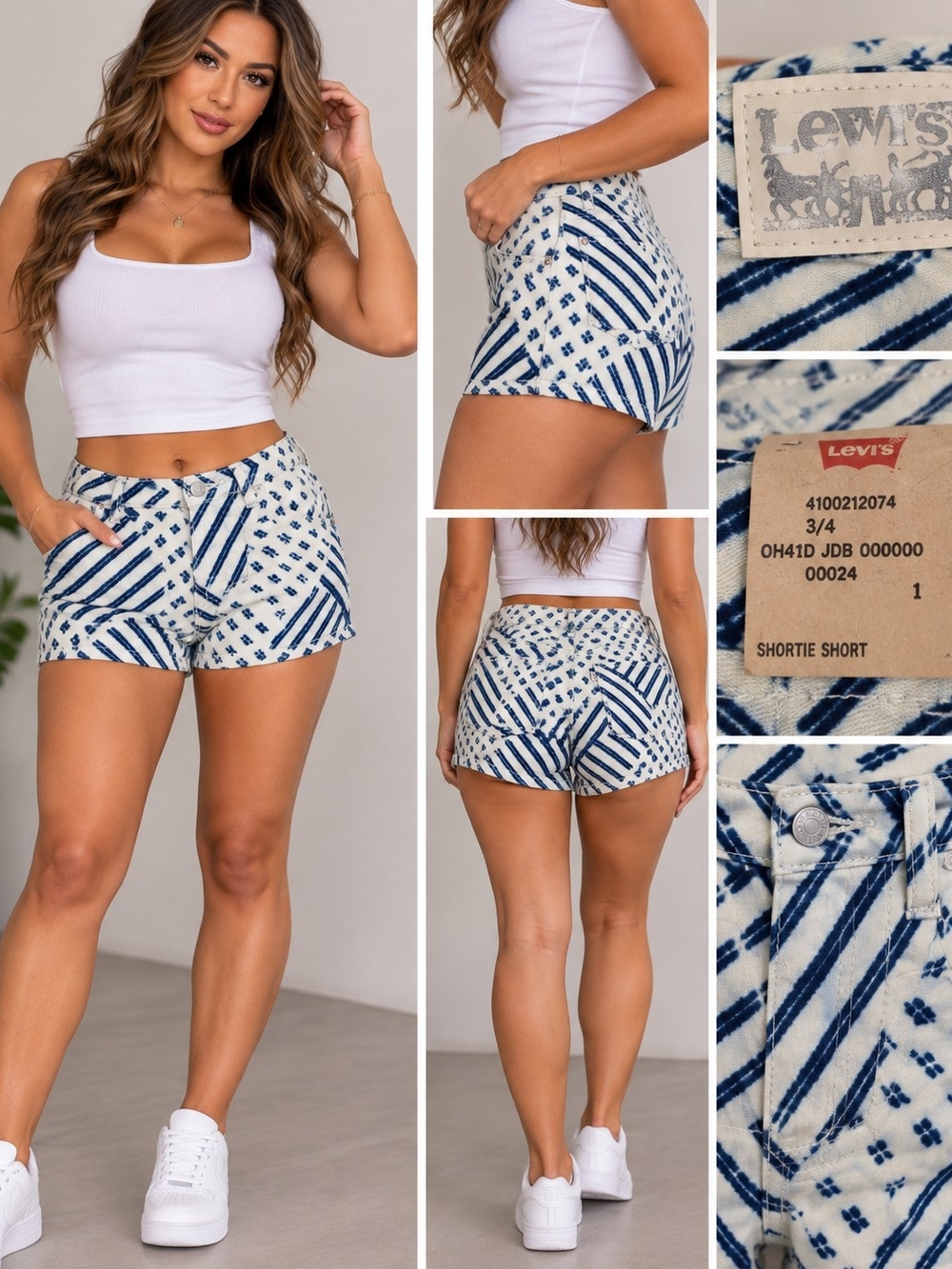 Levi's Women's Blue Patterned Shortie Shorts